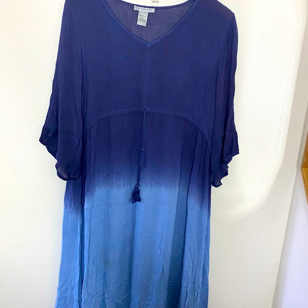 O Cute Options Dress Womens Size L Large Blue Ombré Colorblock